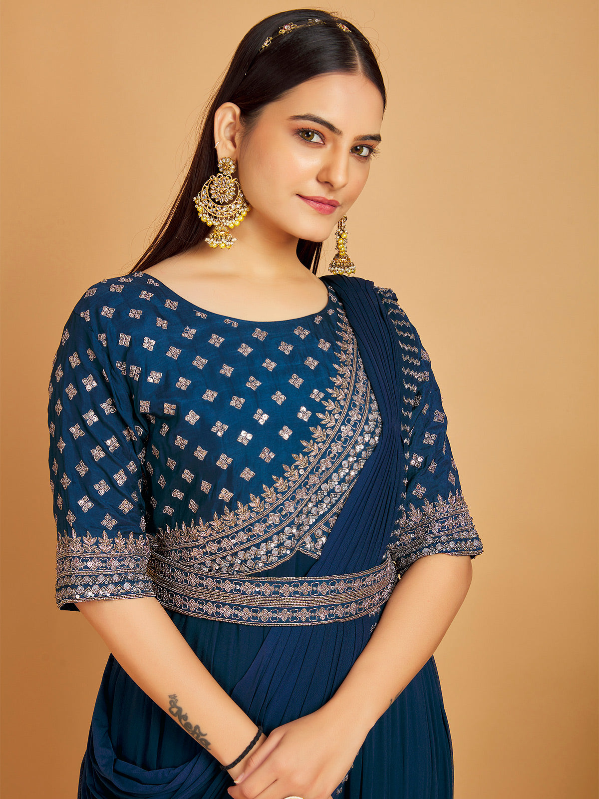Classic navy designer floor length suit