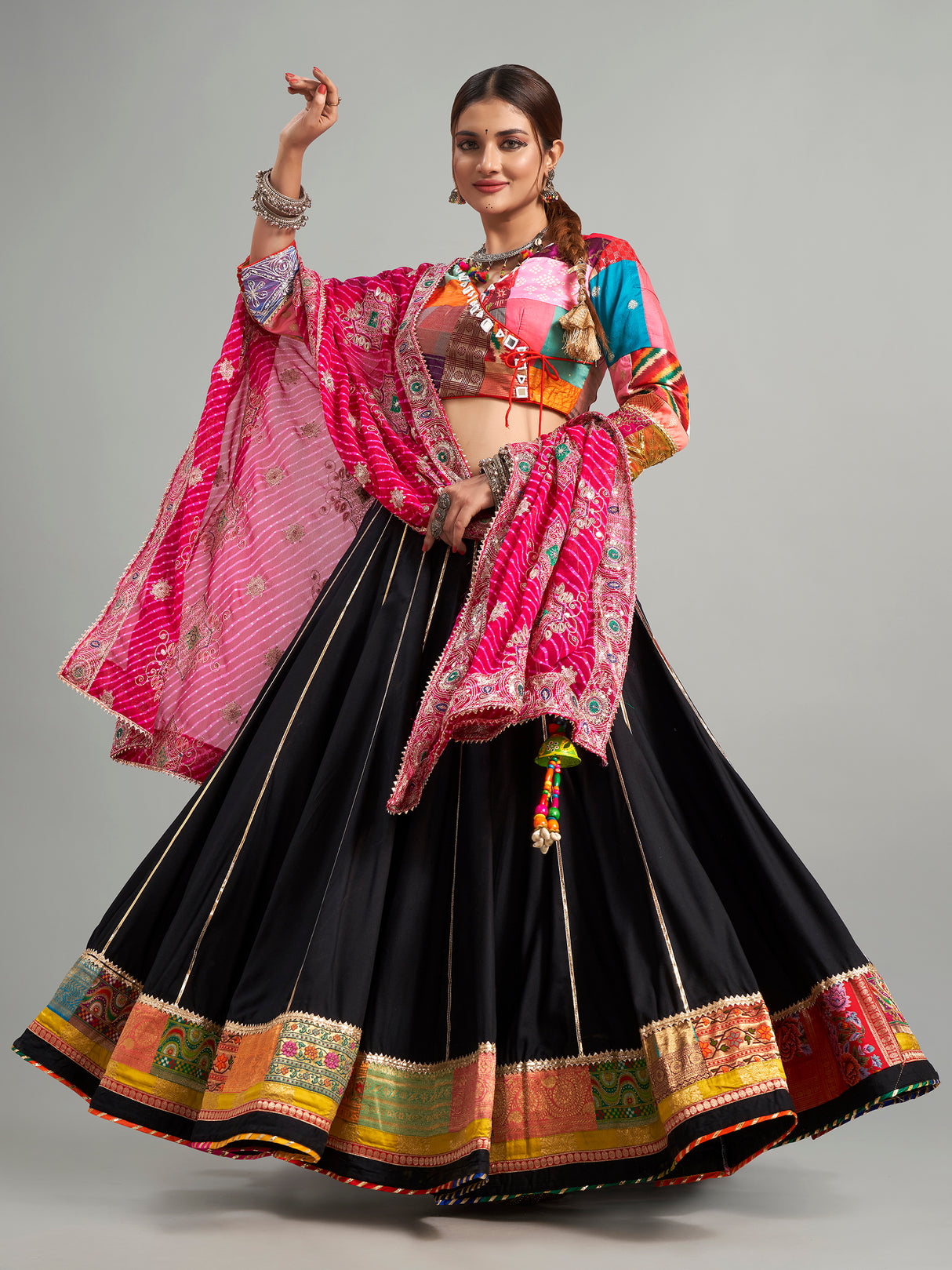 Classy black cotton silk printed chaniya choli