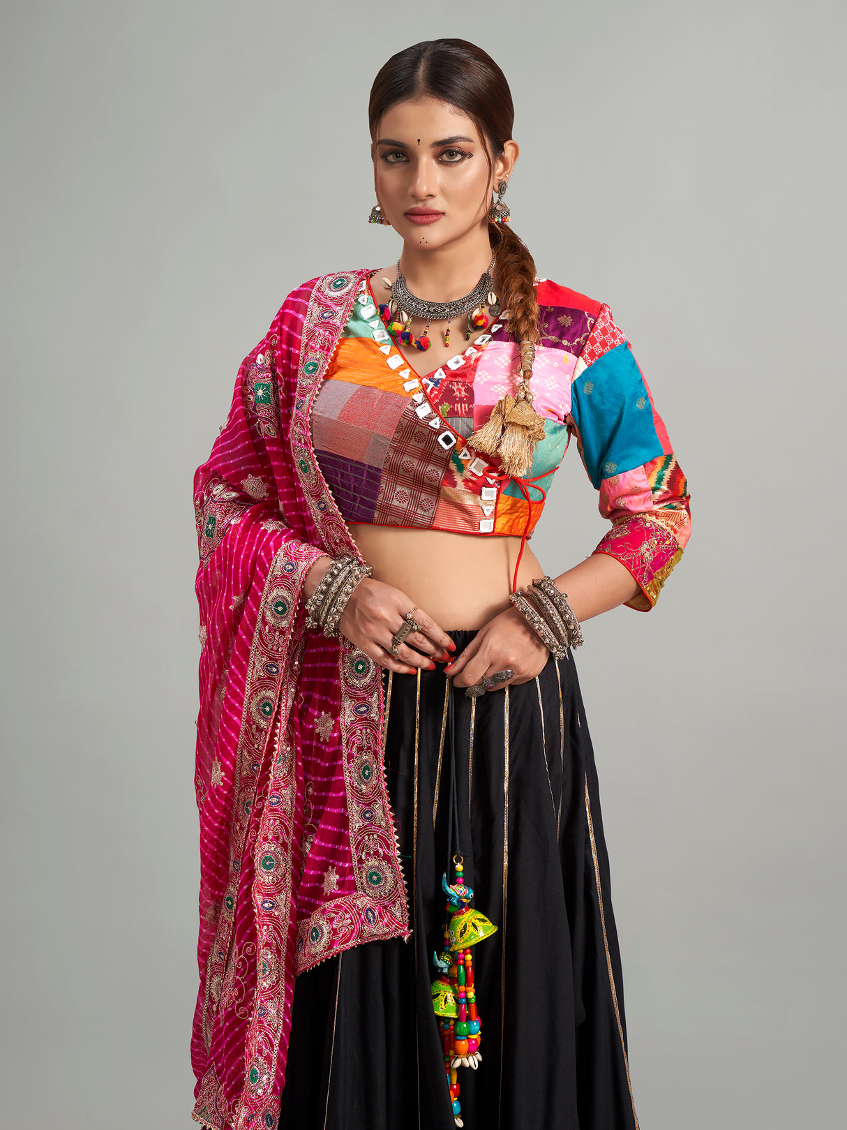 Classy black cotton silk printed chaniya choli