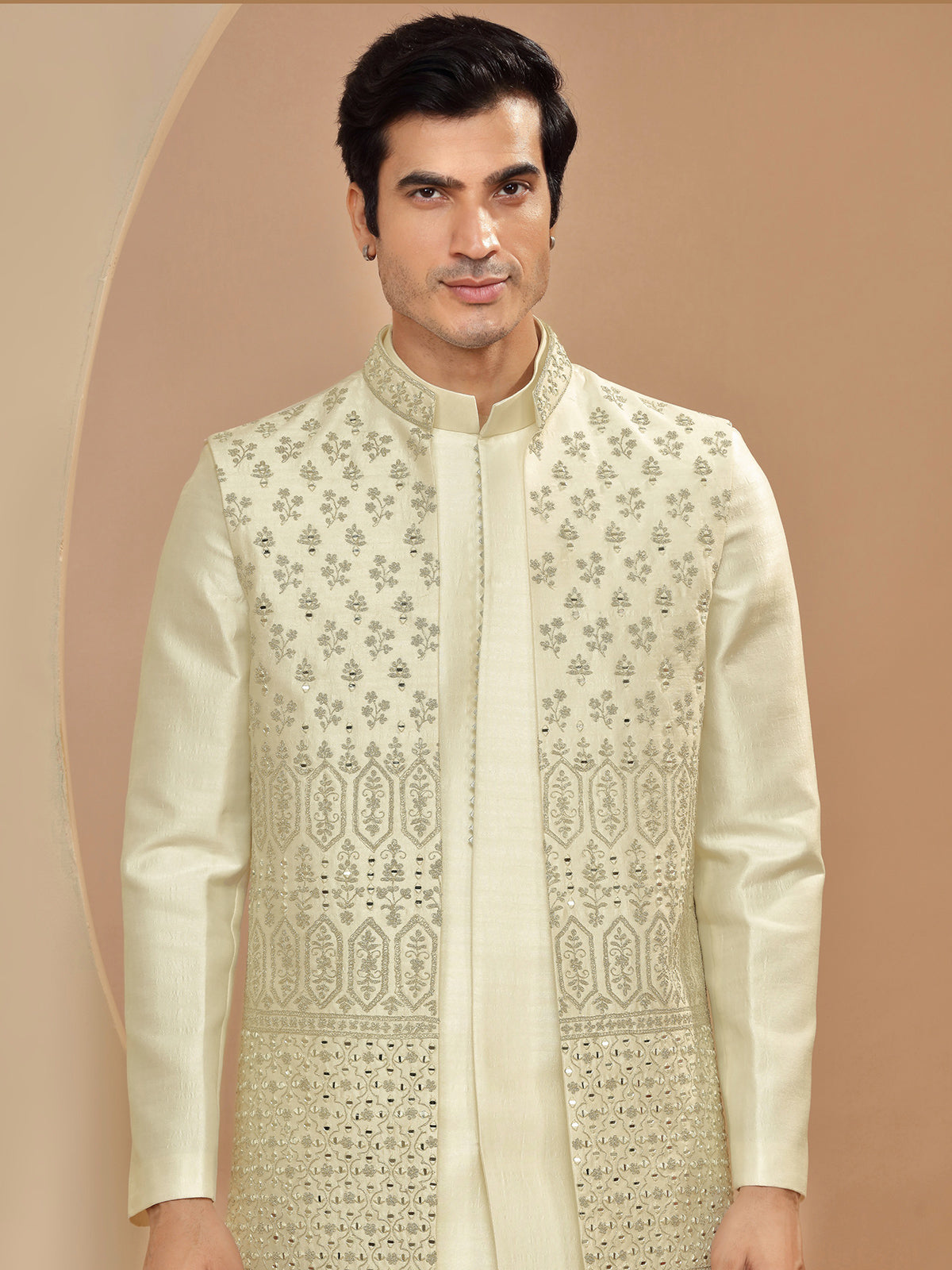 Classy cream indowestern in silk