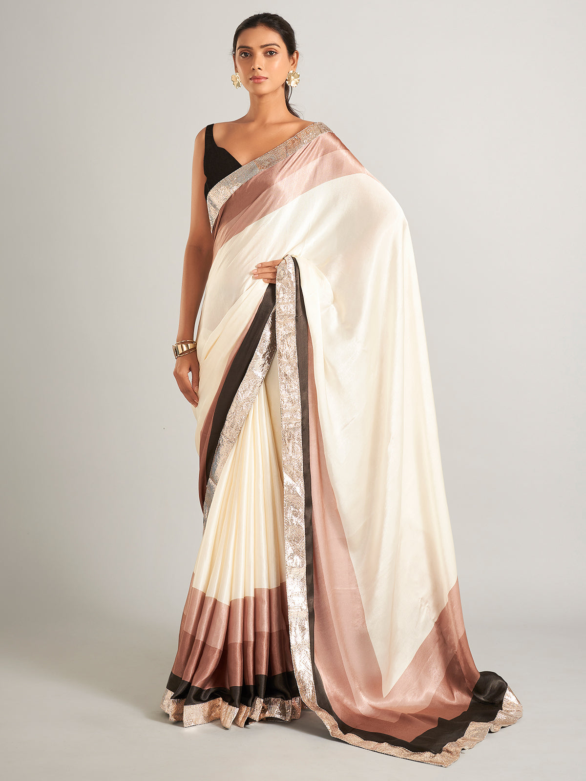 Classy masru silk saree in cream and brown