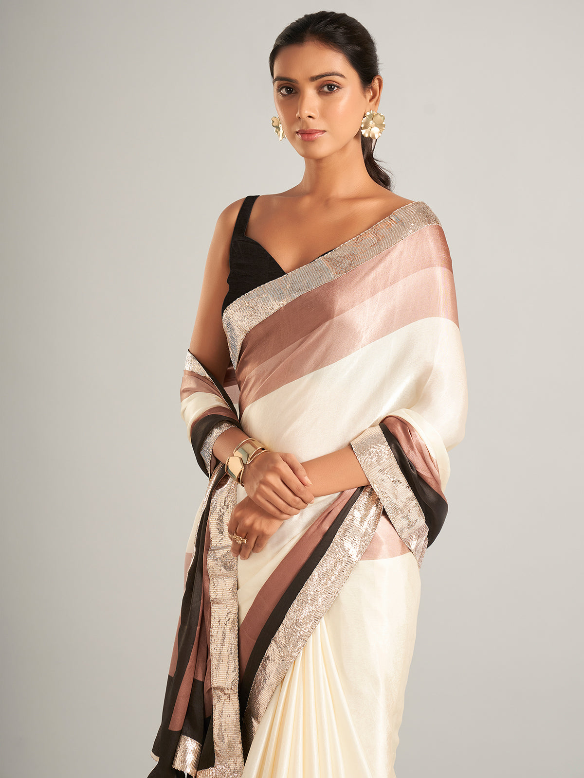Classy masru silk saree in cream and brown