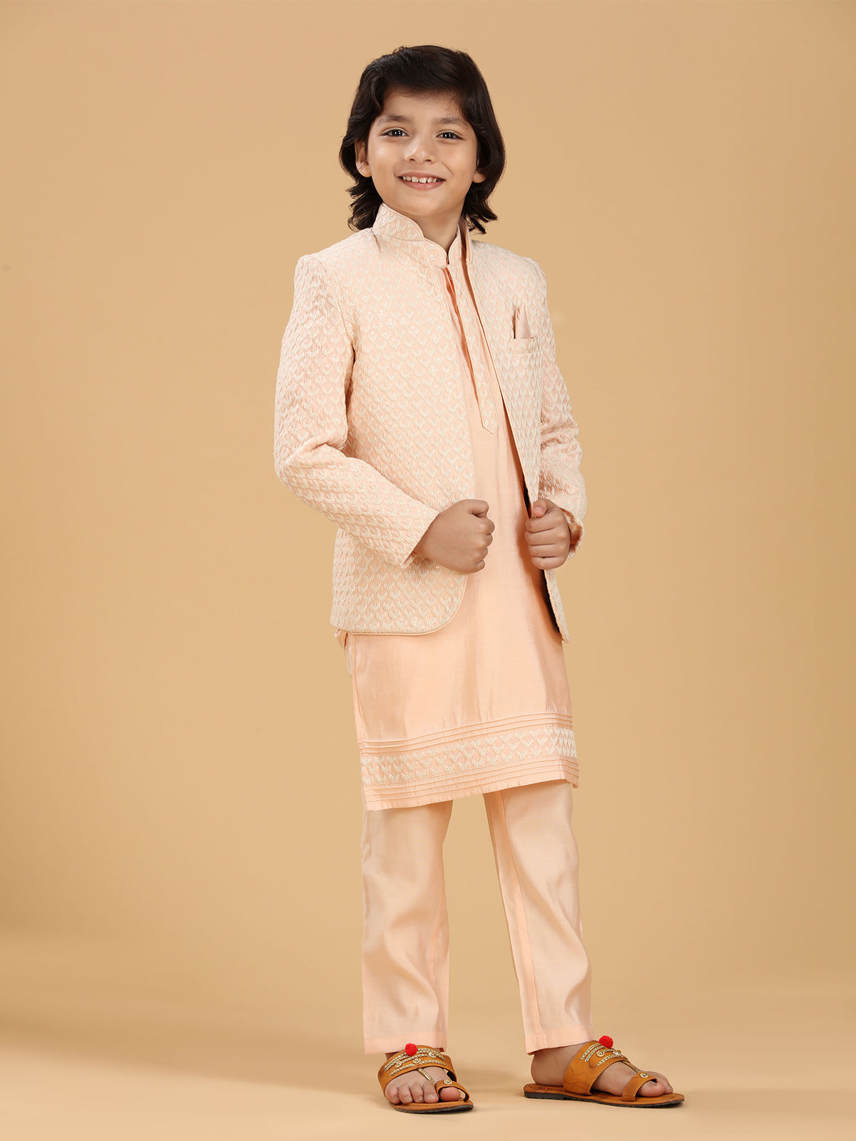 Classy peach silk indowestern