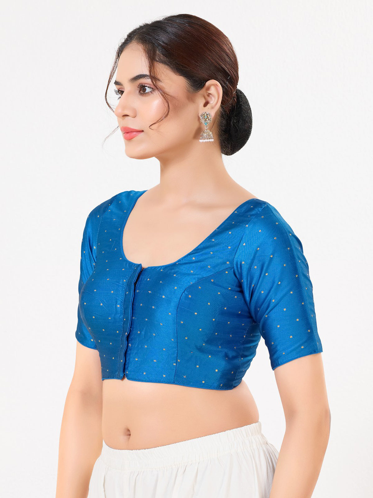Cobalt blue tafeta silk zari festive blouse