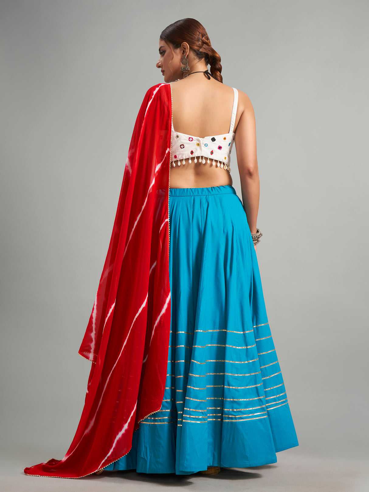 Cotton silk aqua lehenga choli