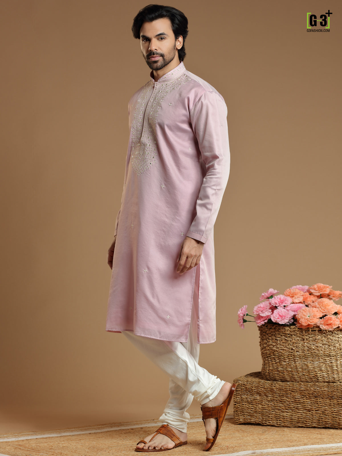 Cotton silk kurta suit in onion pink color