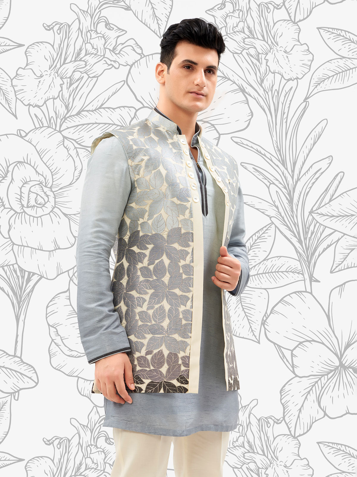 Cream and grey ombre style waitscoat set for men