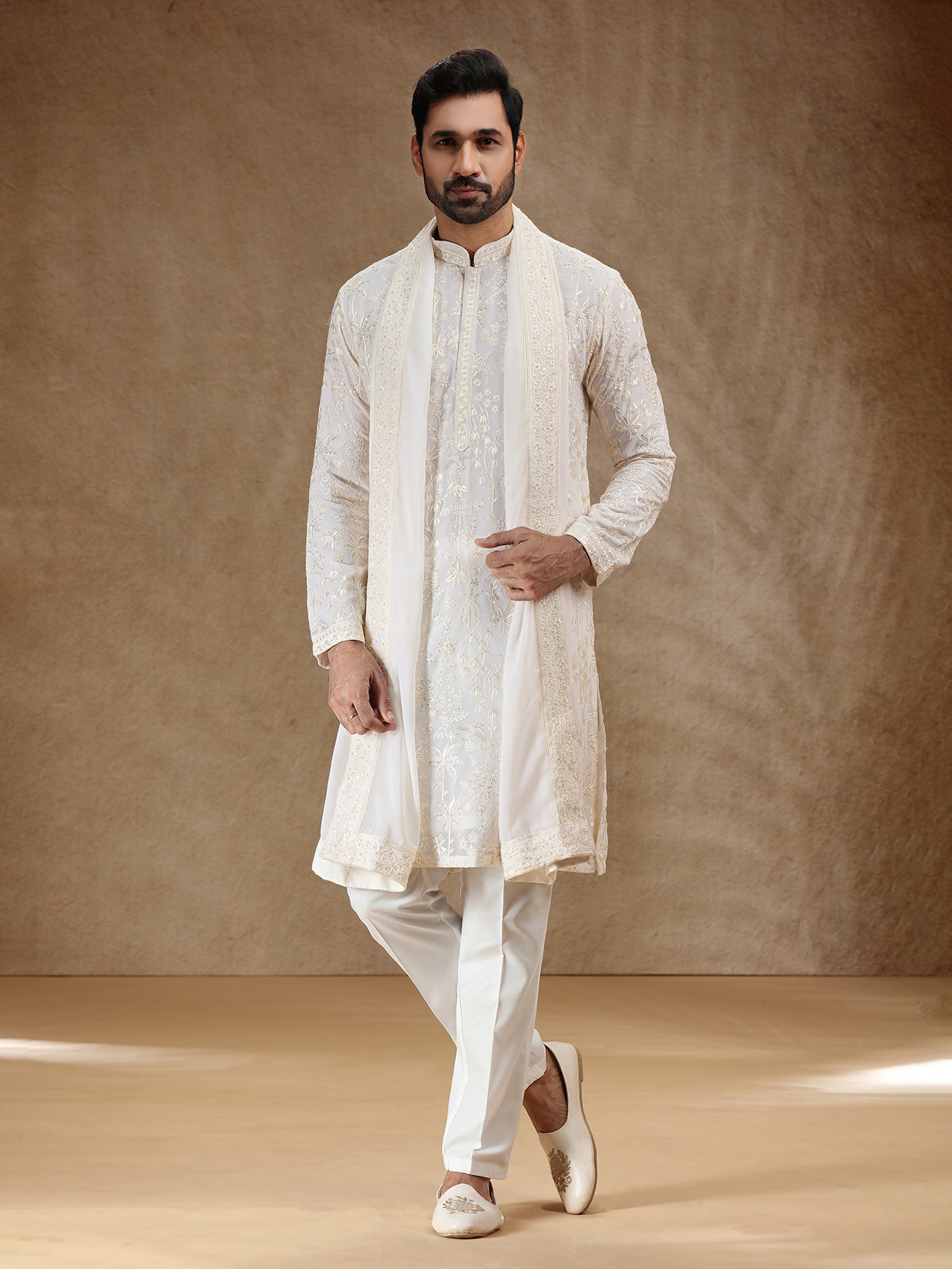 Cream georgette kurta suit for festival