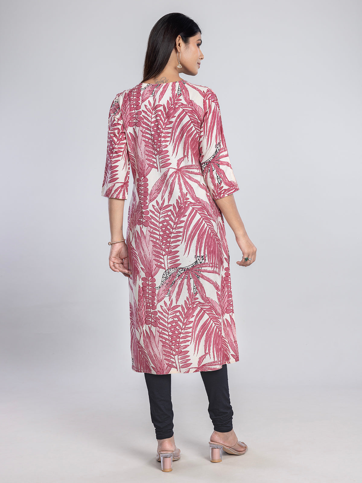 Cream printed cotton silk kurti for women