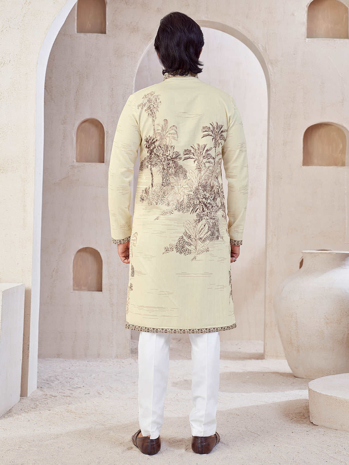 Cream printed festive wear kurta suit