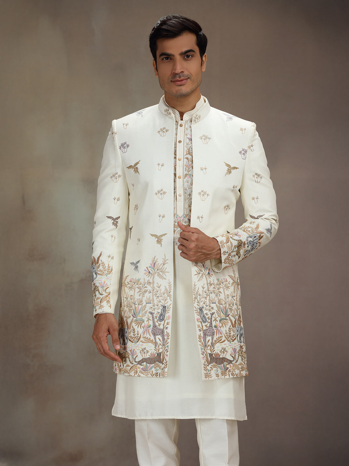 Cream silk jungle theme indo western
