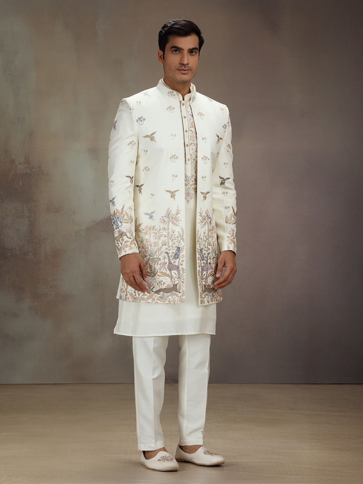 Cream silk jungle theme indo western