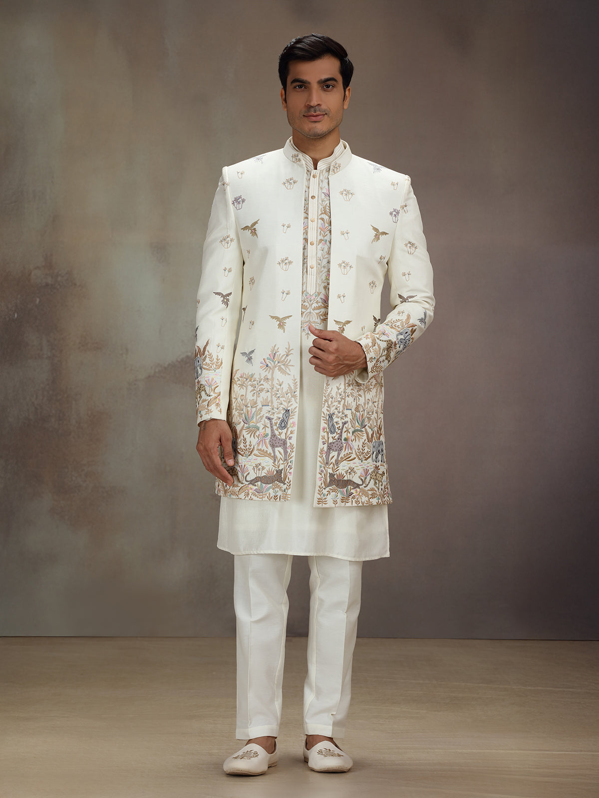 Cream silk jungle theme indo western