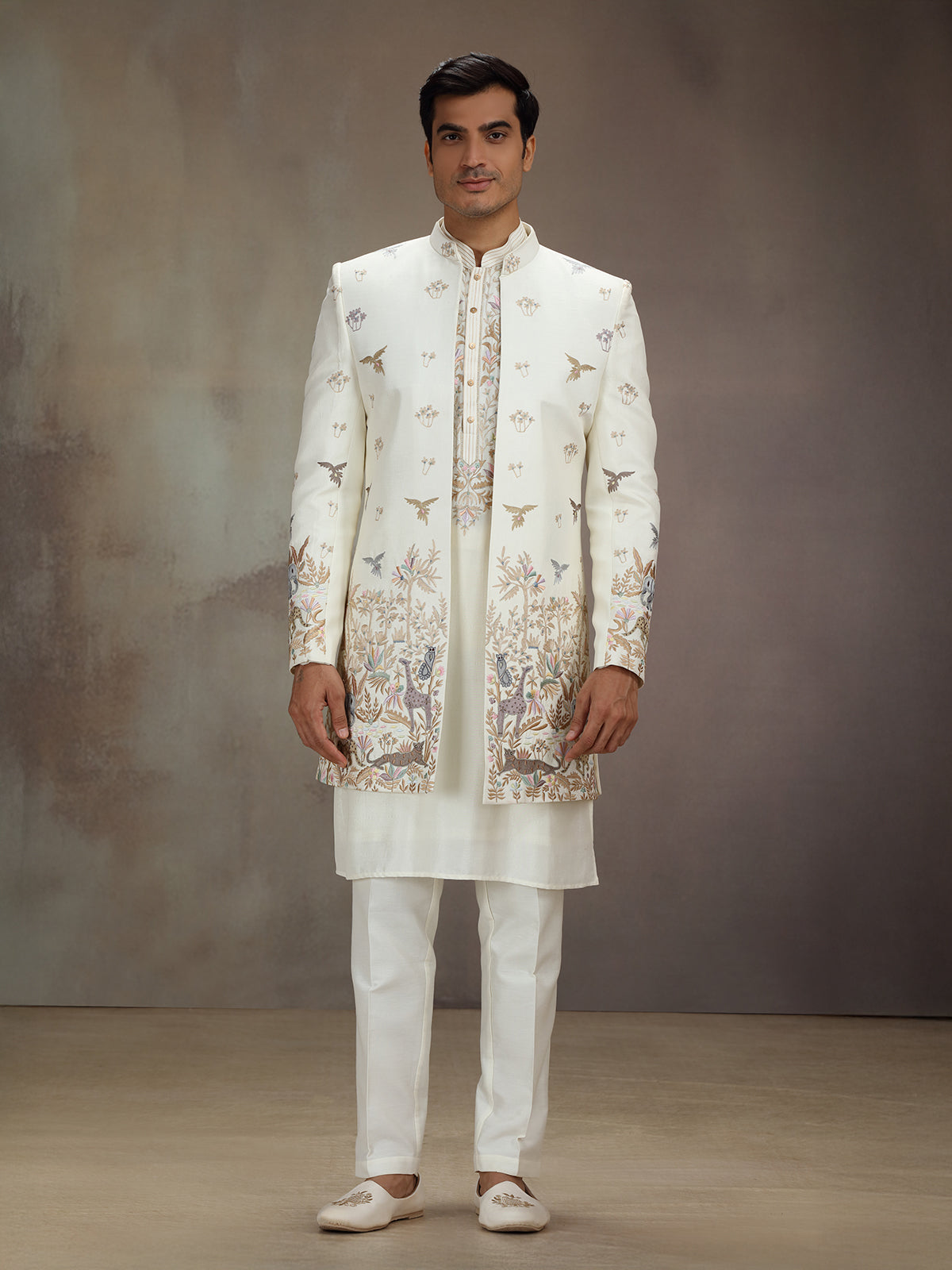 Cream silk jungle theme indo western