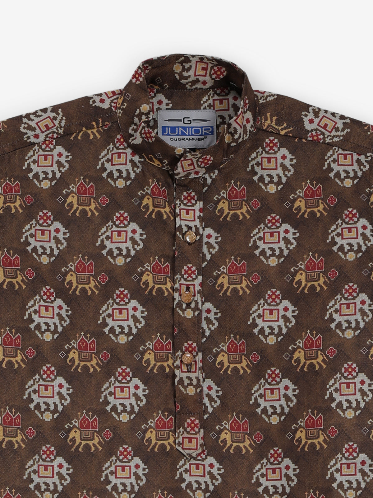 Dark brown printed cotton silk kurta