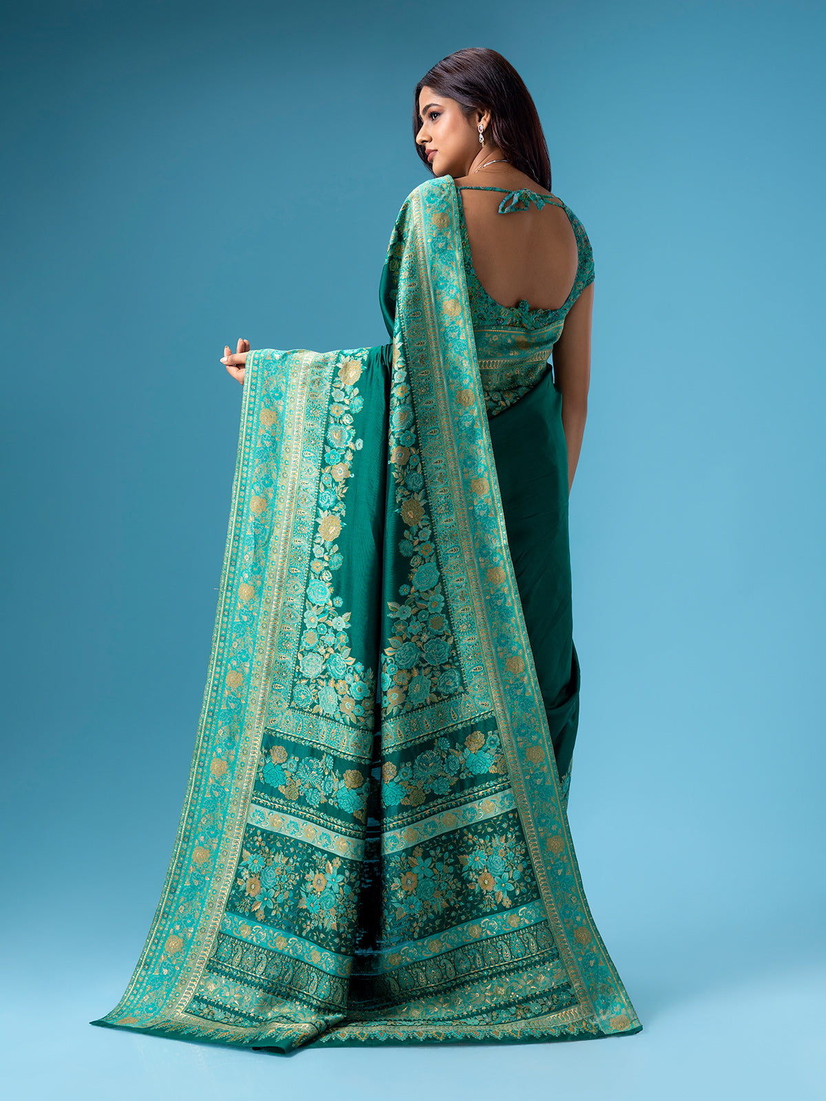 Dark green sare in pashmina silk