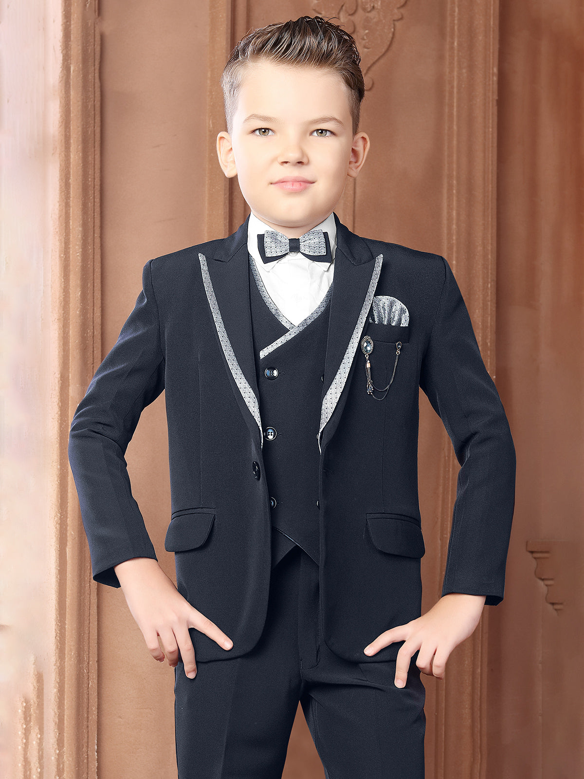 Dark Grey partywear terry rayon coat suit for little boys