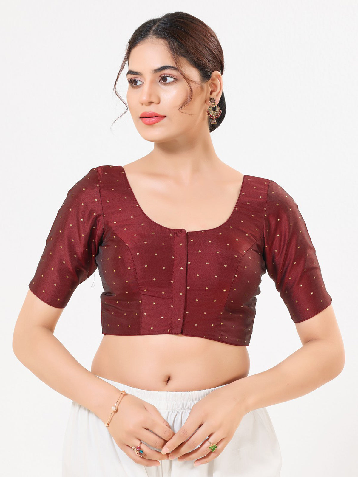 Dark maroon tafeta silk zari festival blouse