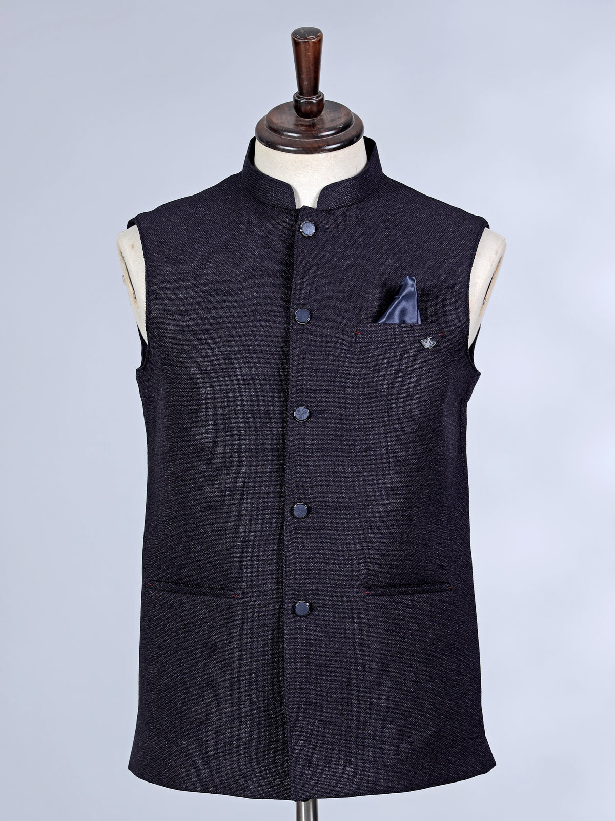 Dark navy plain cotton silk waistcoat