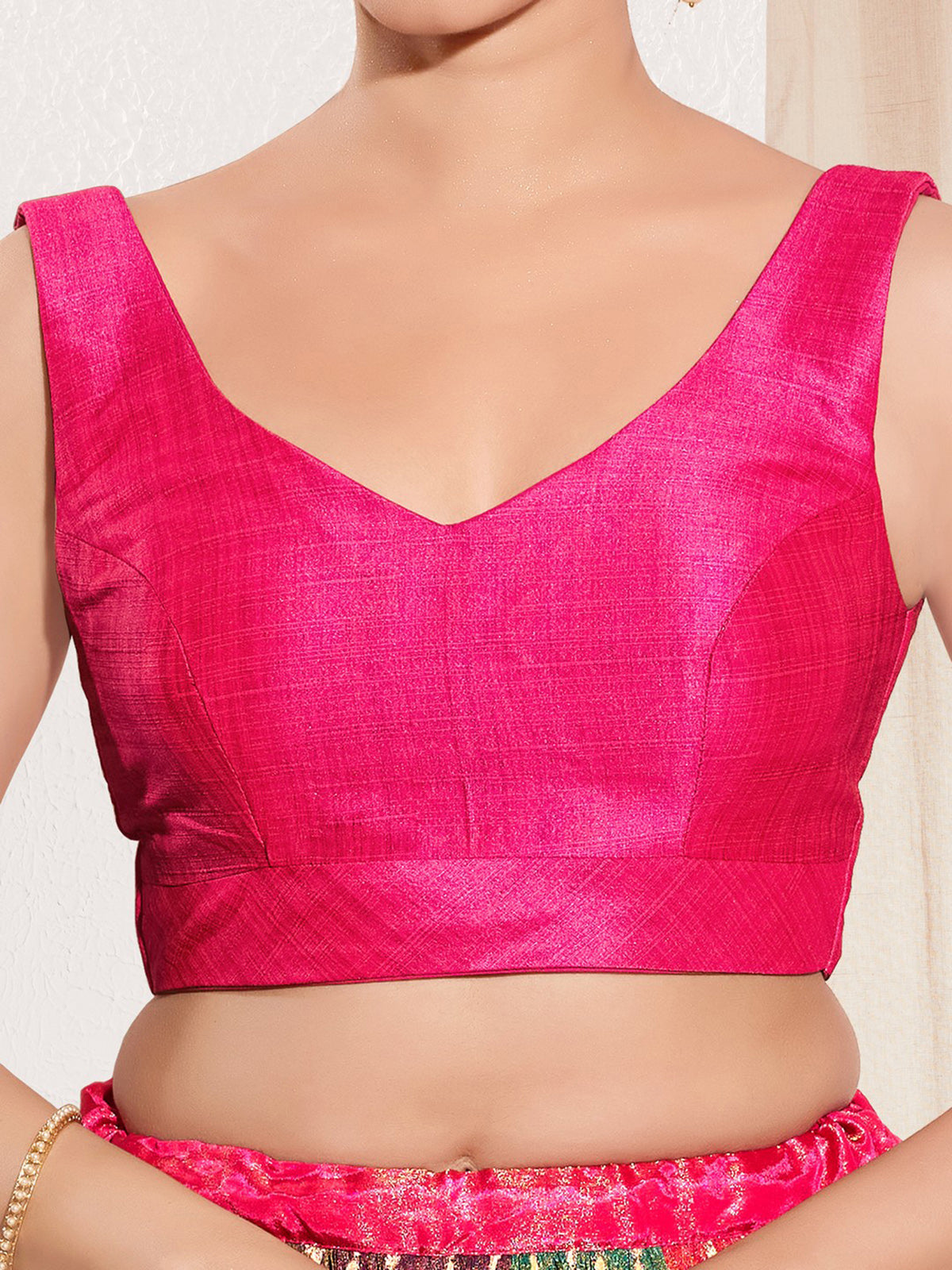 Dark pink silk ready made blouse for women