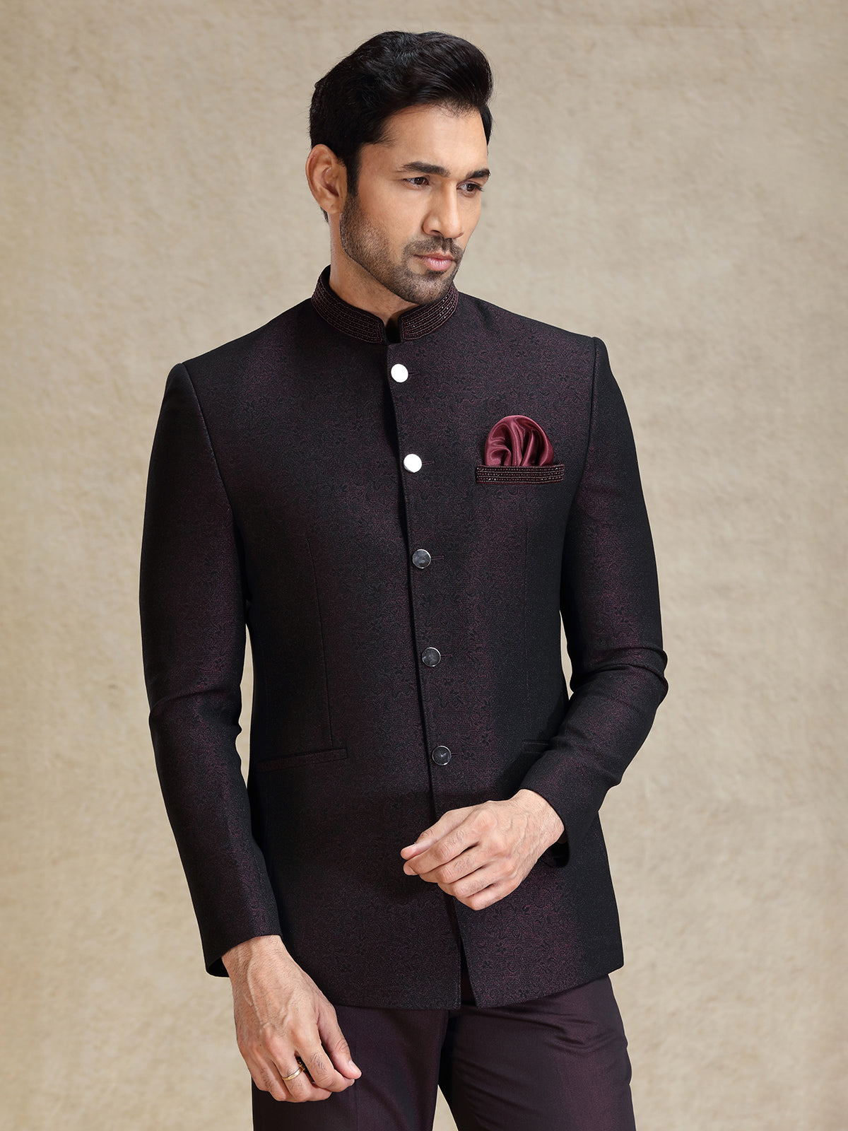 Dark wine jodhpuri bandh gala jacket suit