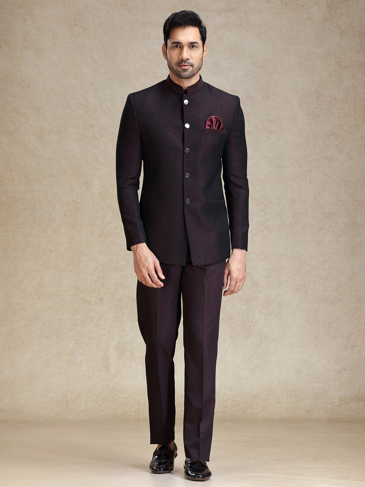 Dark wine jodhpuri bandh gala jacket suit
