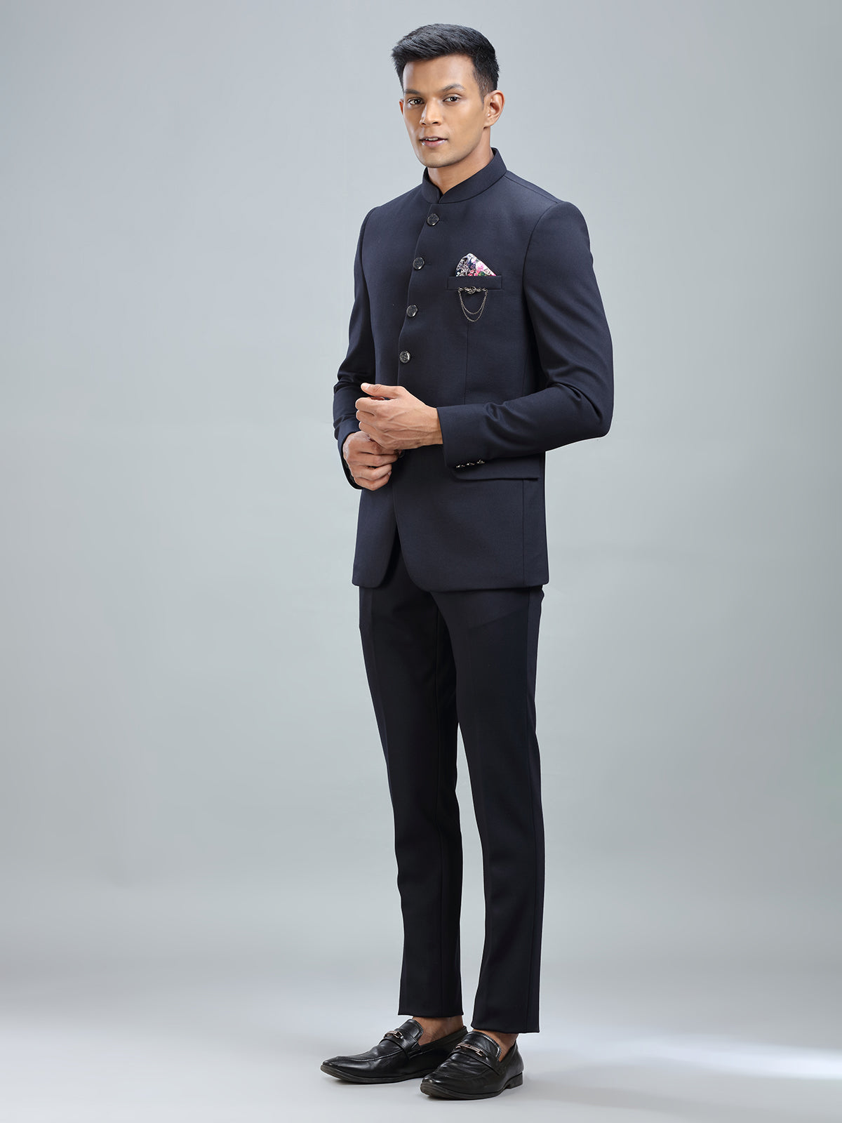 Dashing navy jodhpuri suit in premium terry rayon fabric