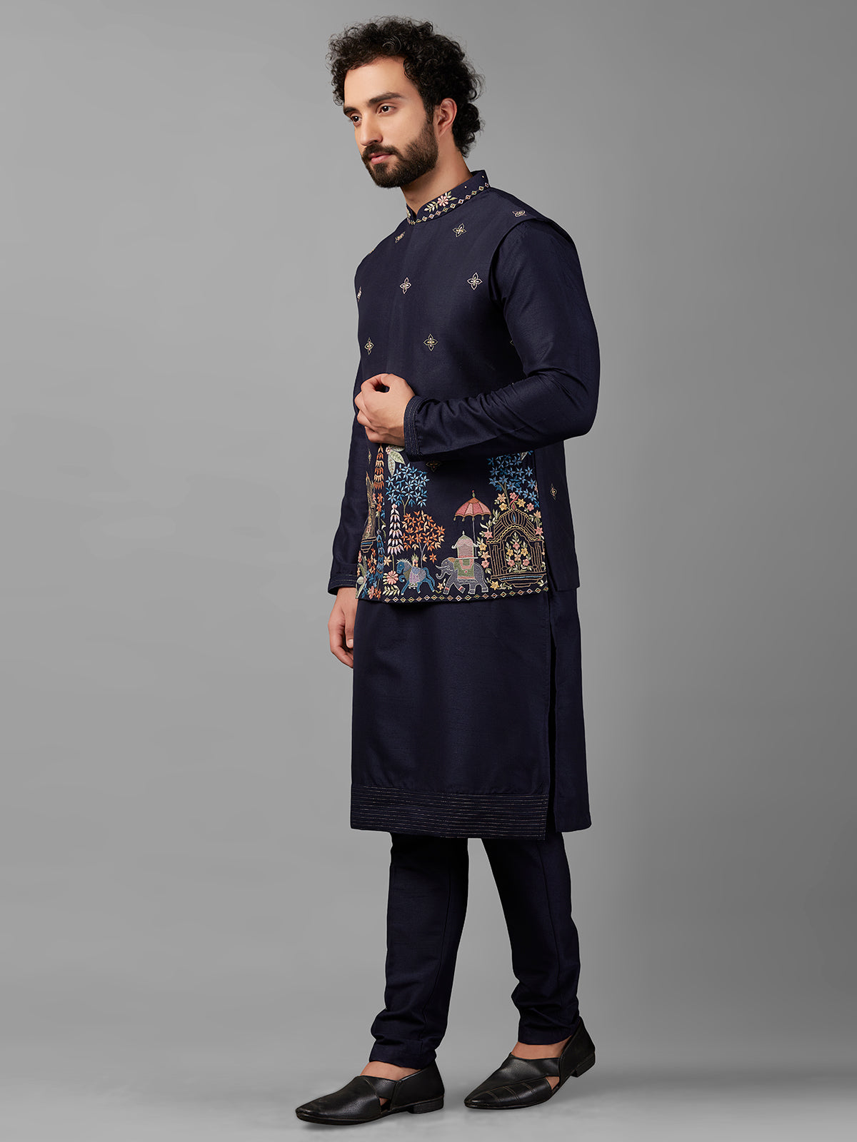 Dashing silk navy waistcoat set