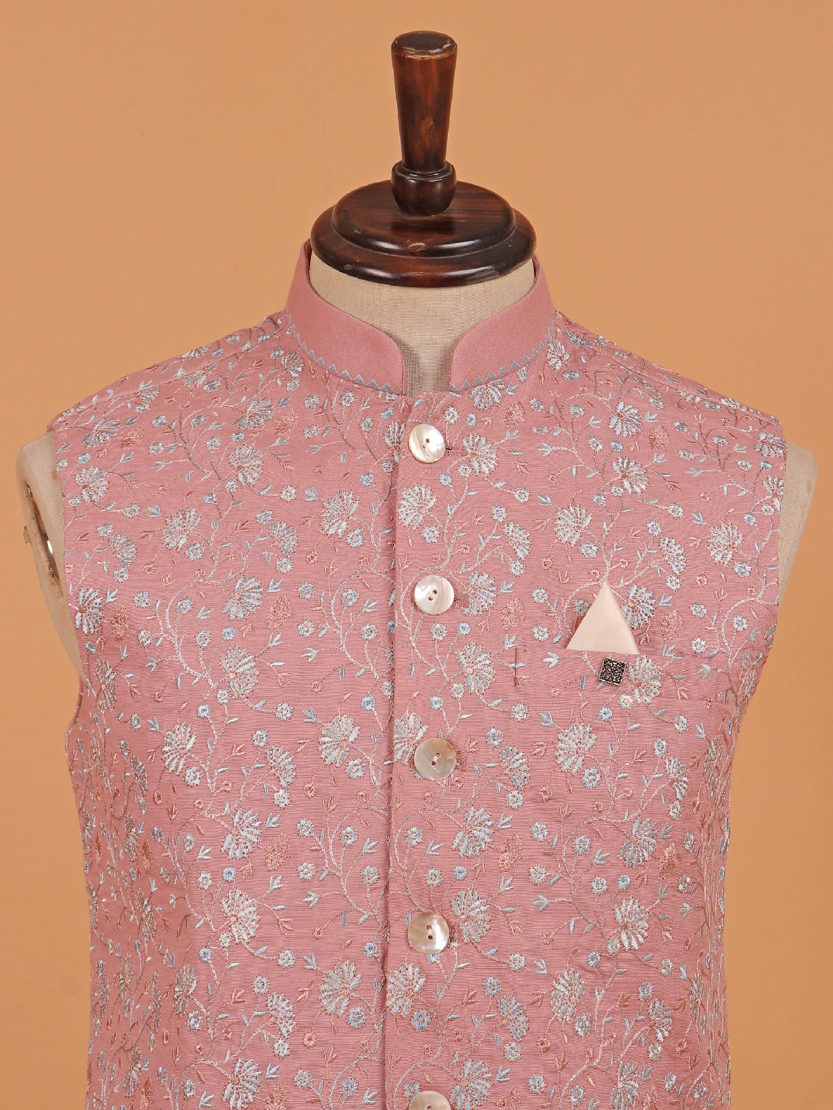 Deep pink embroidery cotton waistcoat for men