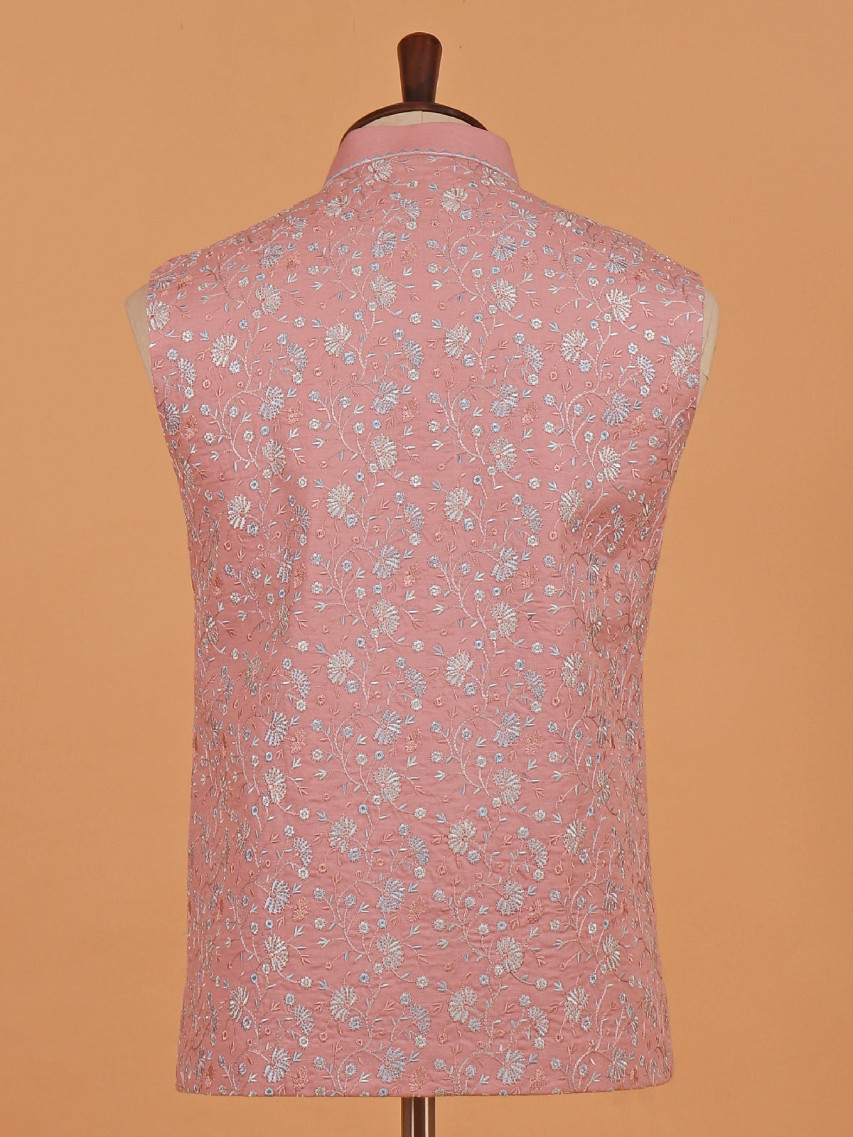 Deep pink embroidery cotton waistcoat for men