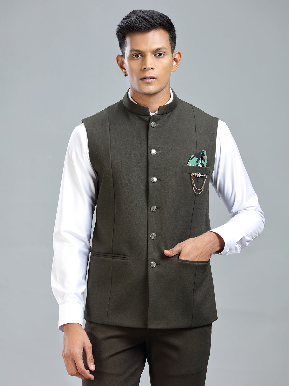 Earthy tone olive cool waistcoat for men