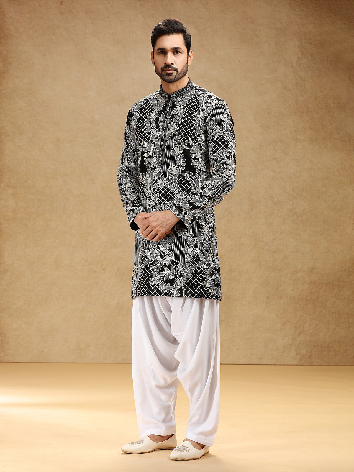 Elegant black georgette festive kurta suit with salwar
