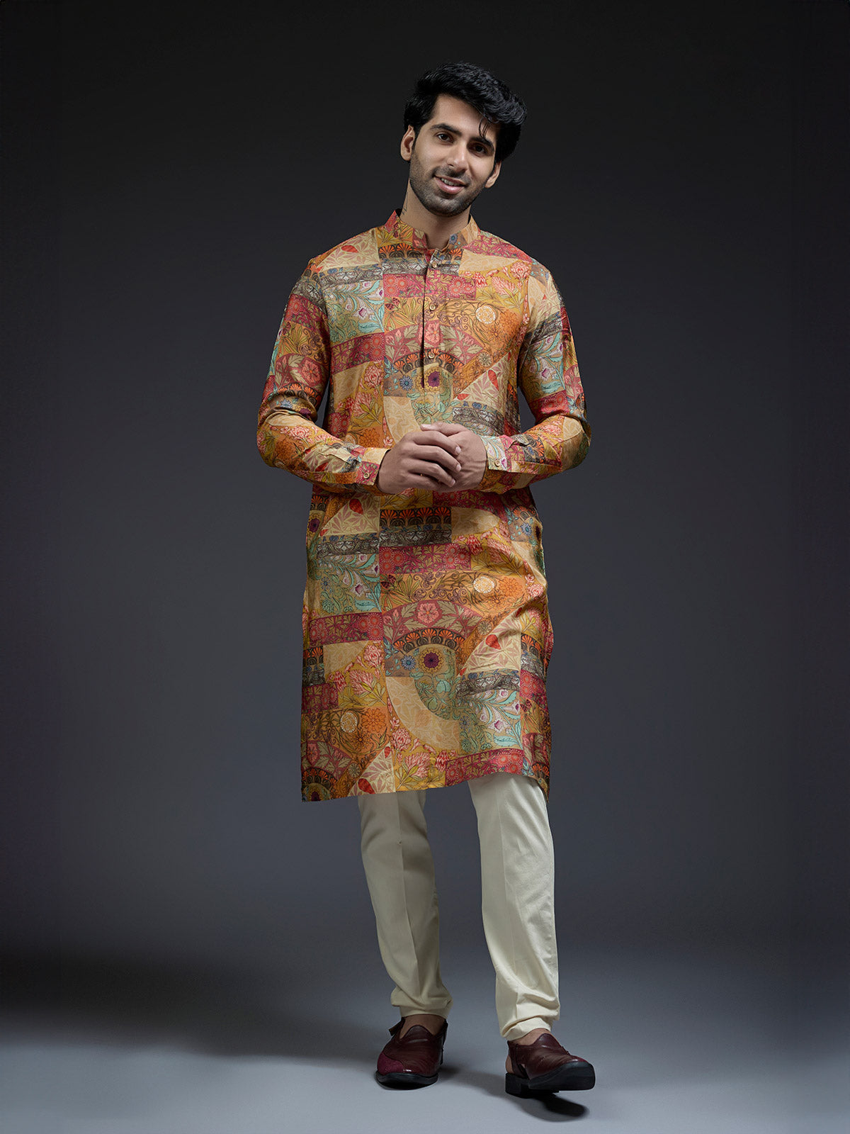 Elegant multi coloured unique design printed kurta suit