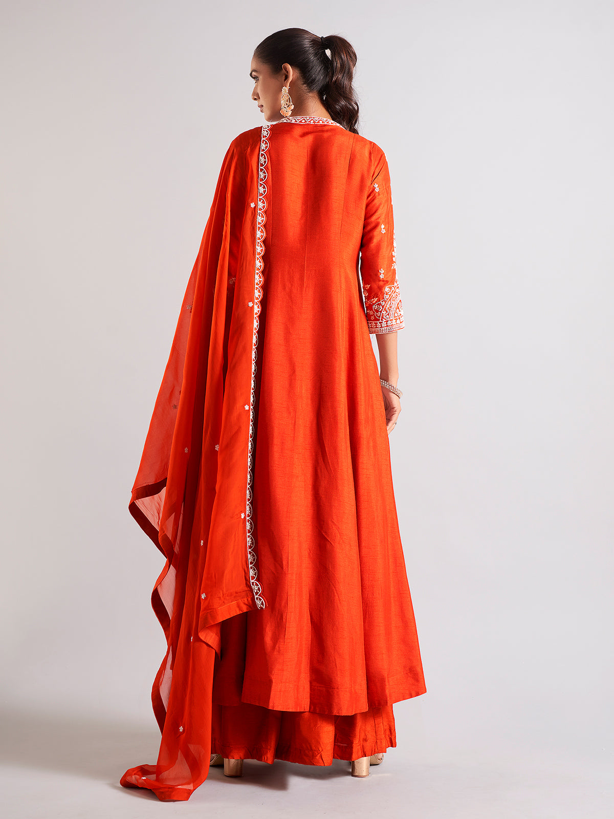 Elegant orange raw silk palazzo salwar suit