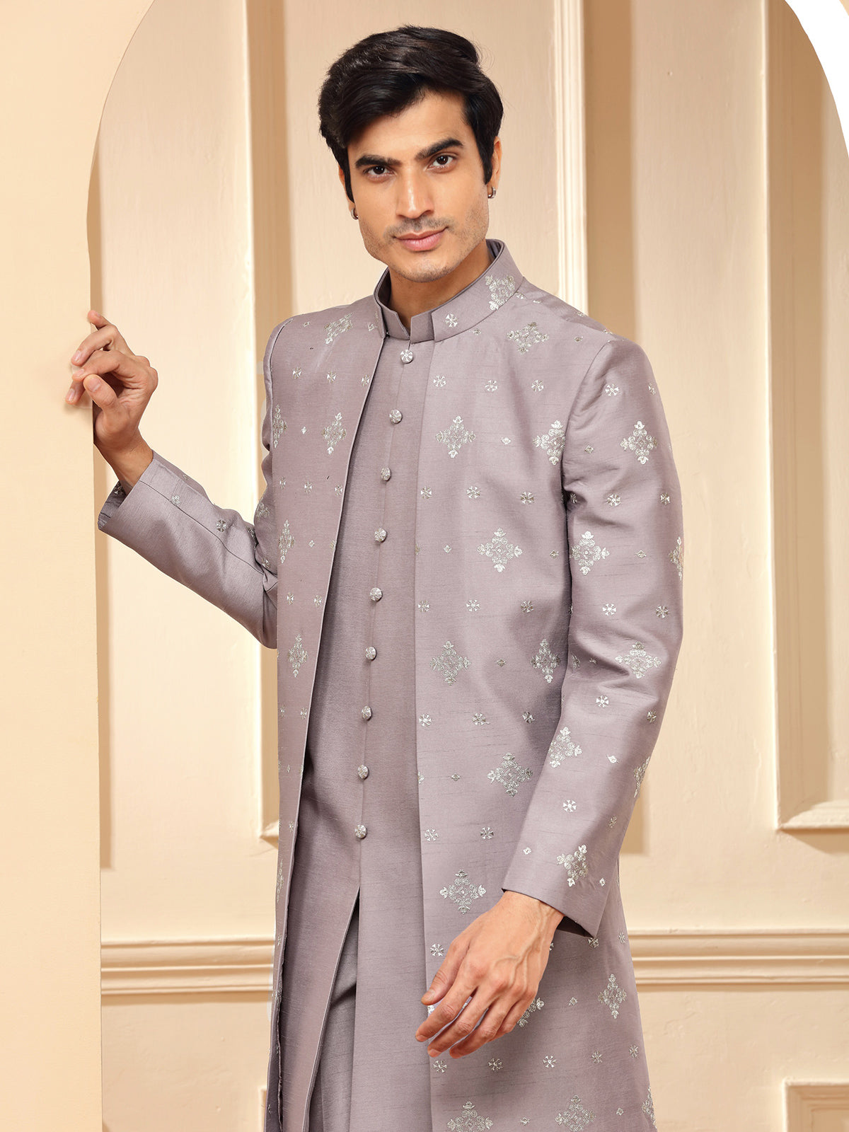 Elegant purple raw silk indowestern