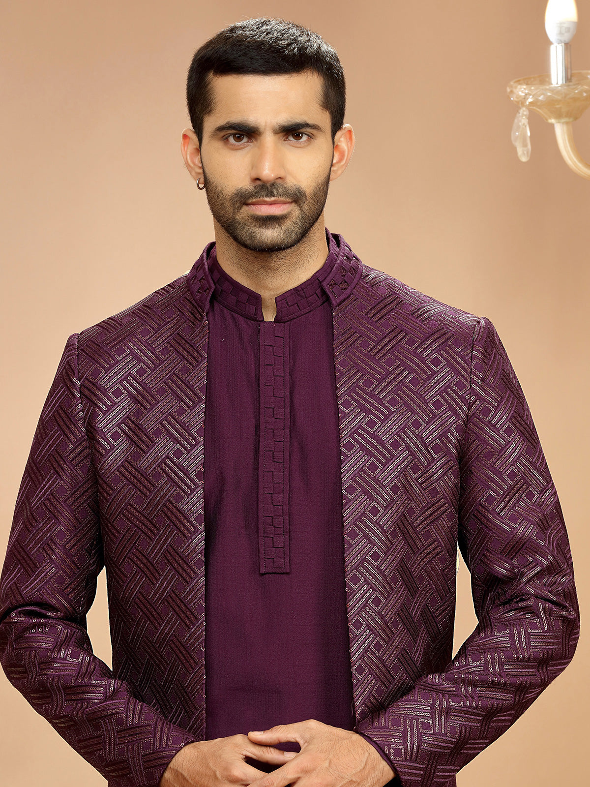 Elegant purple silk indowestern