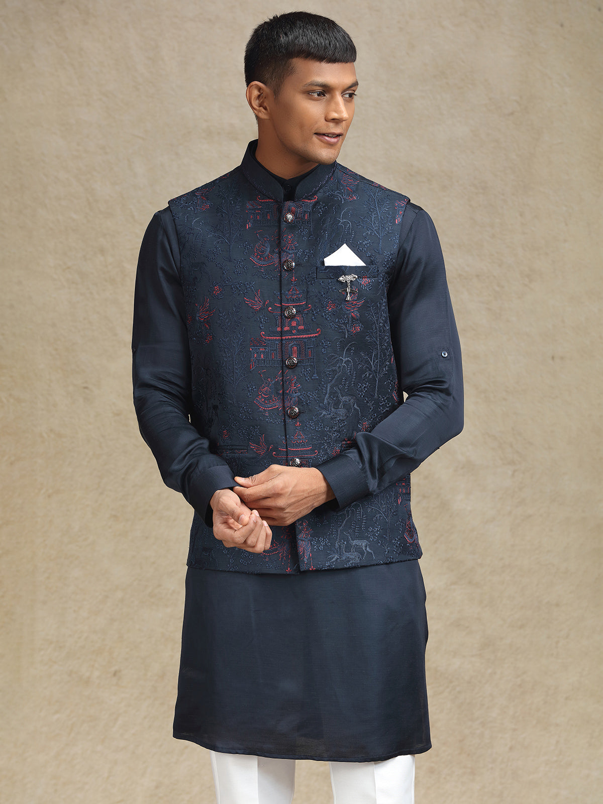 Navy silk waistcoat set for weddings and celebrations