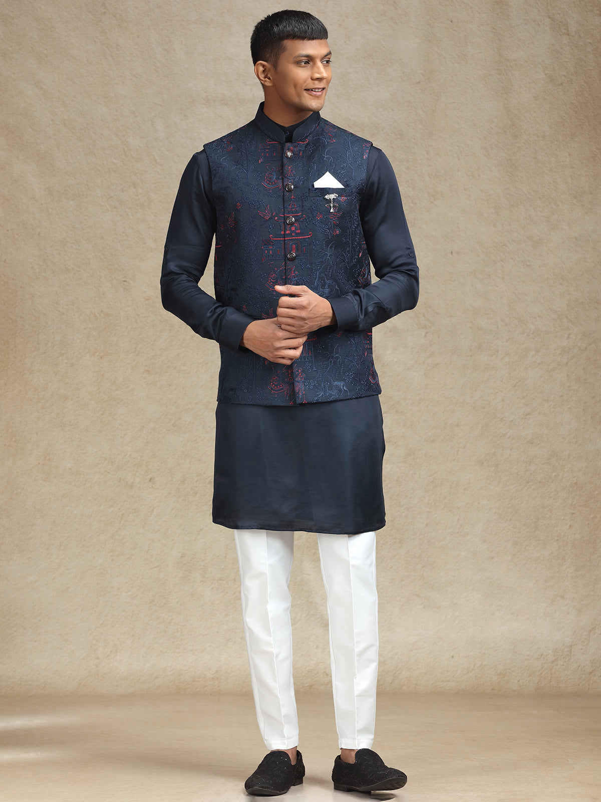 Navy silk waistcoat set for weddings and celebrations