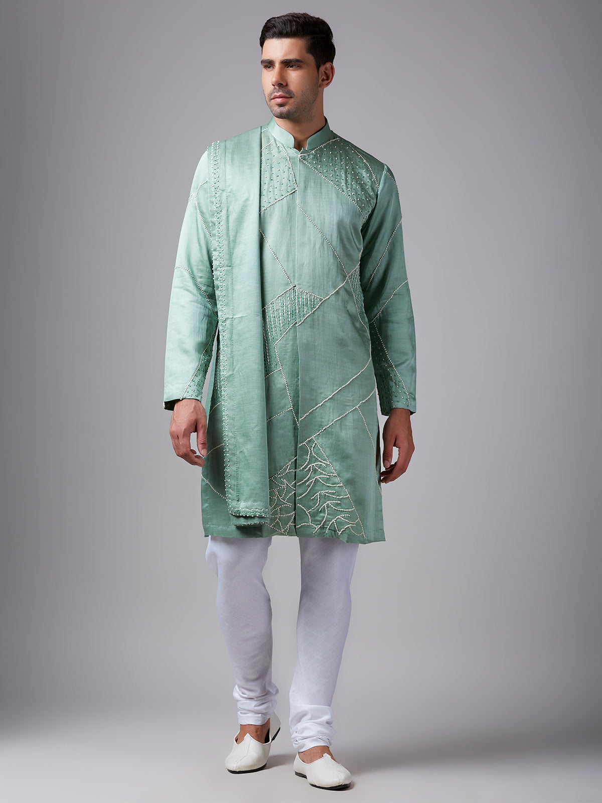 Elegant sea green silk kurta suit