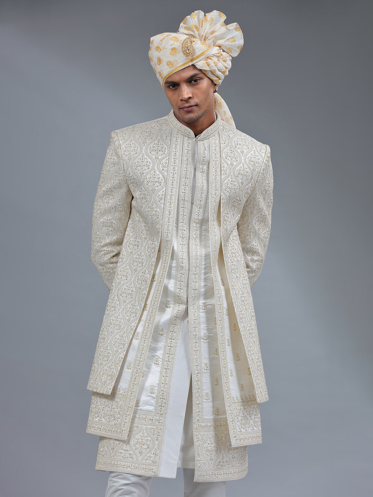 Elegant white jacket style sherwani