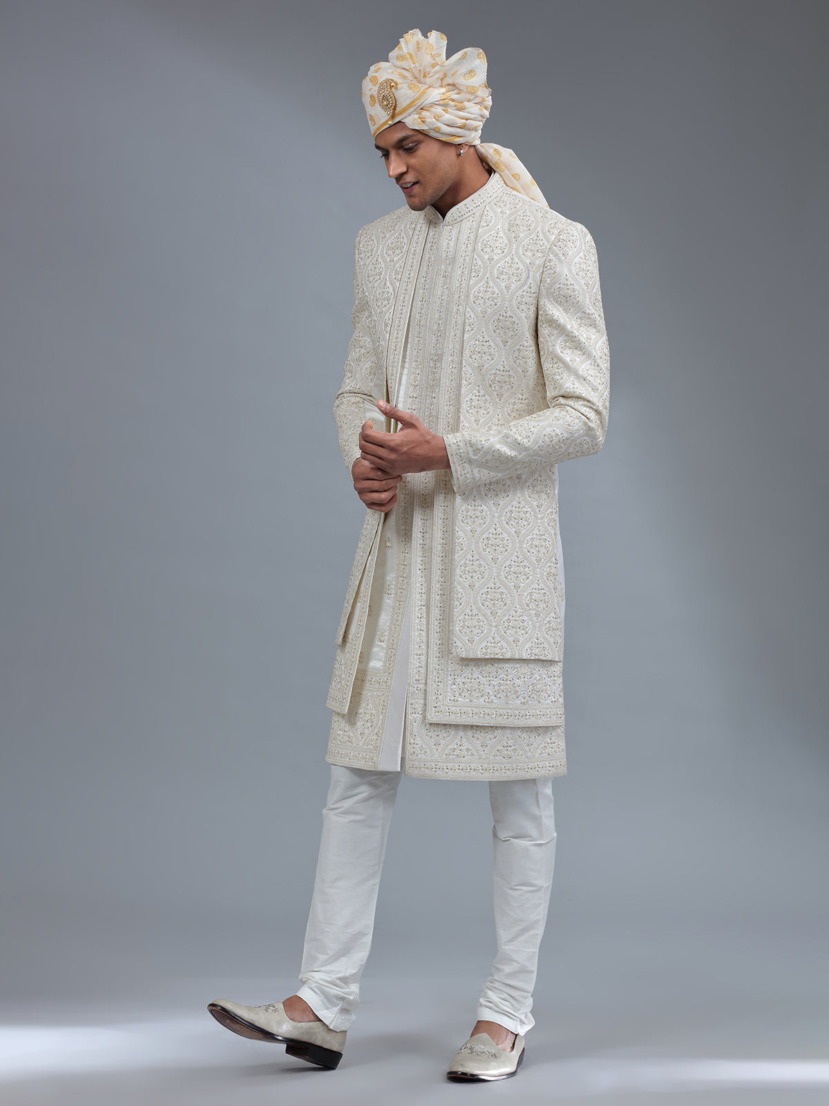 Elegant white jacket style sherwani