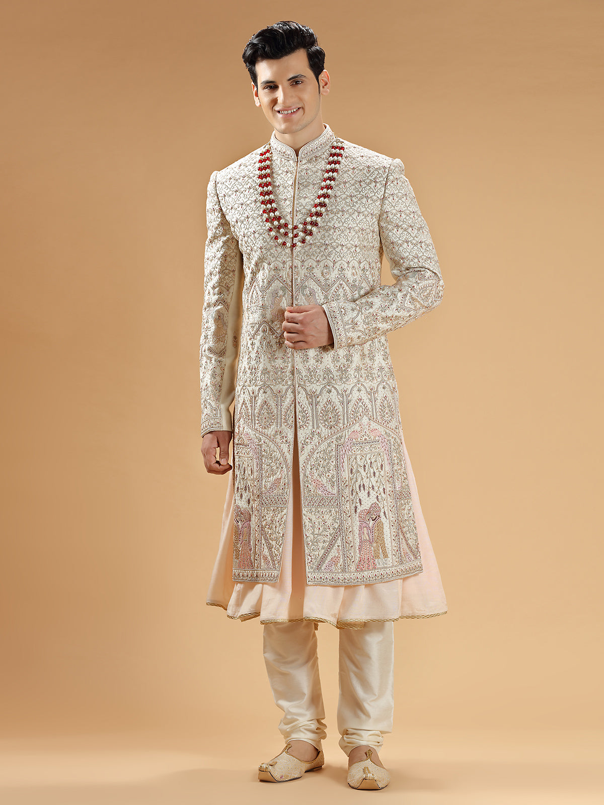 Fabulous cream raw silk sherwani