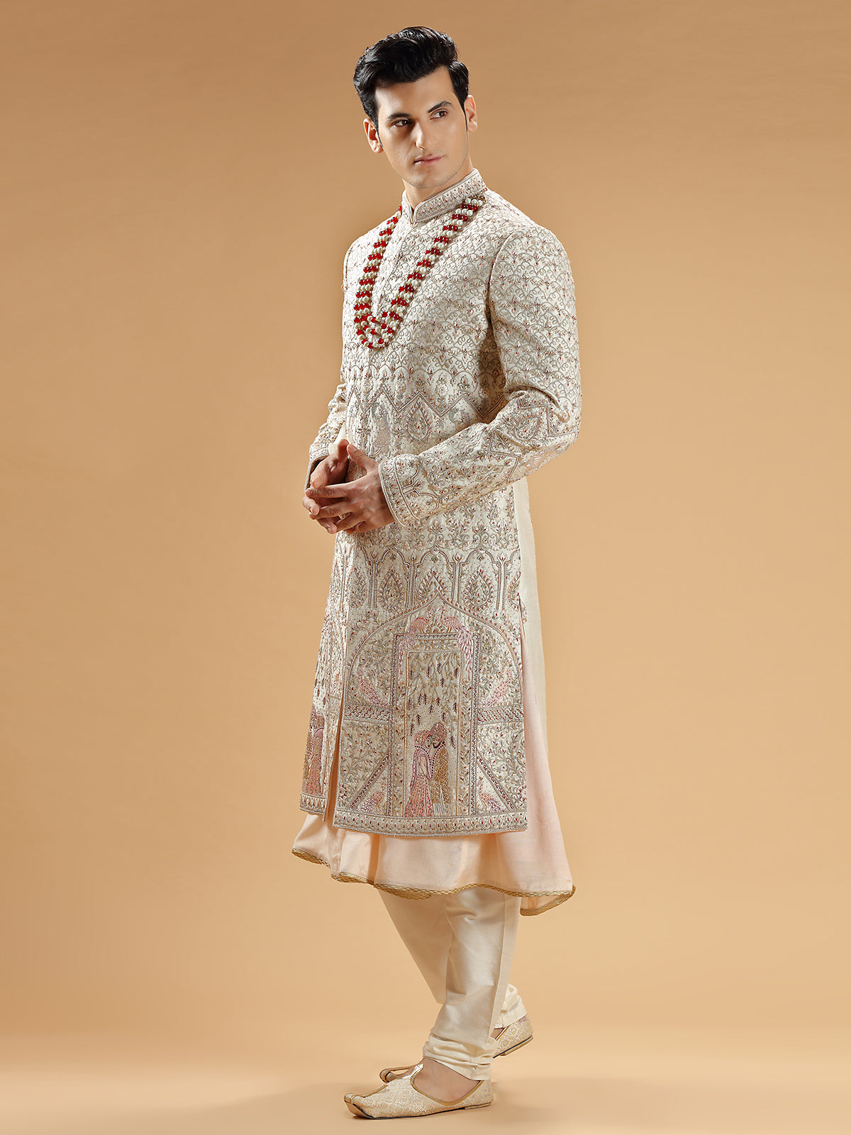 Fabulous cream raw silk sherwani