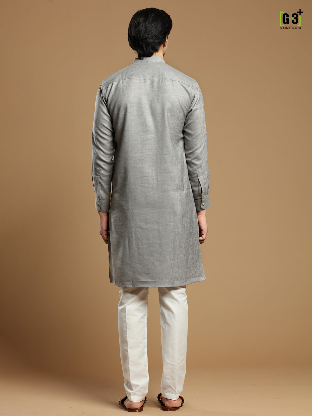 Fabulous grey solid cotton men festive events kurta suit