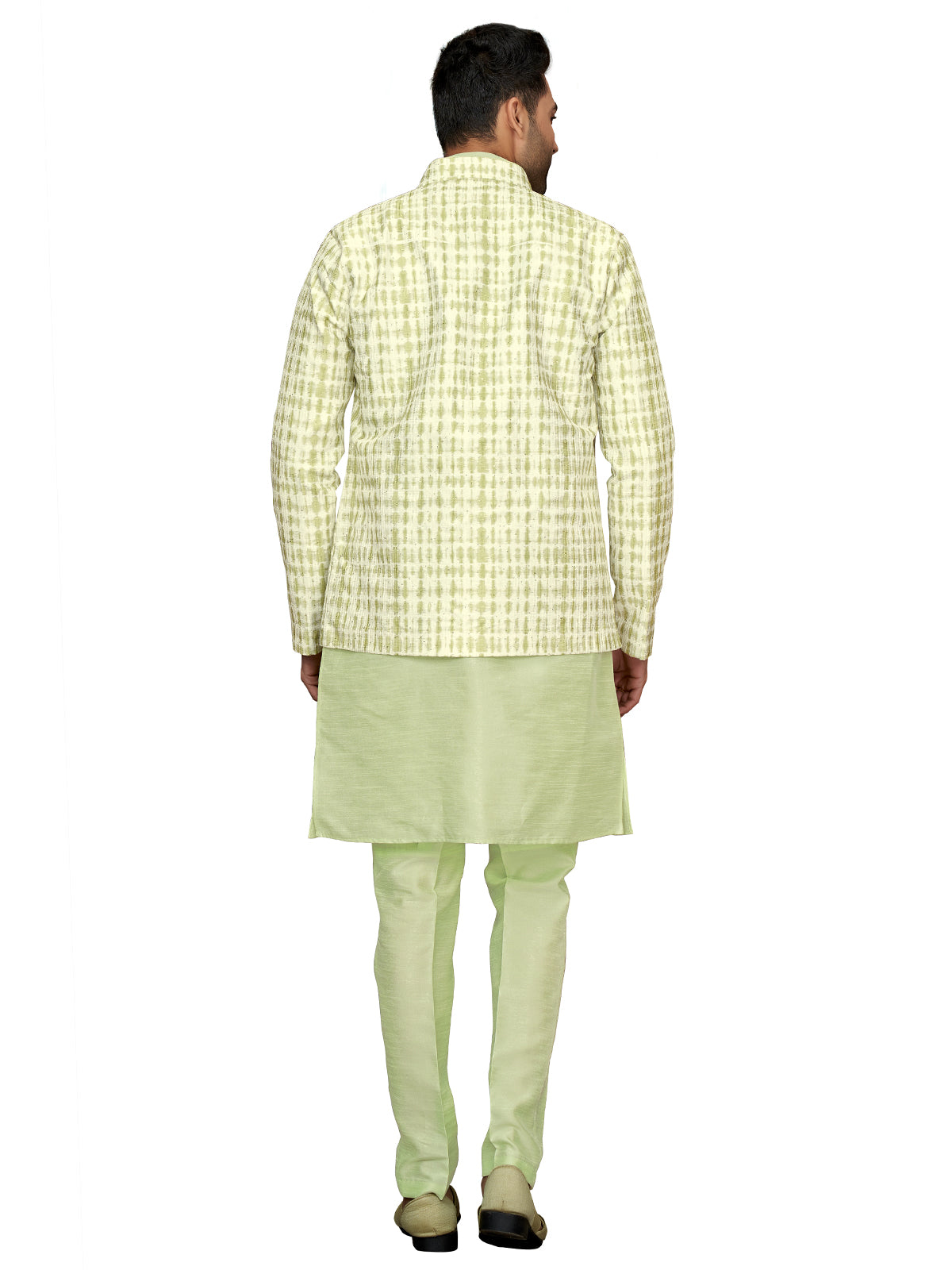 Fabulous pista green printed silk indowestern