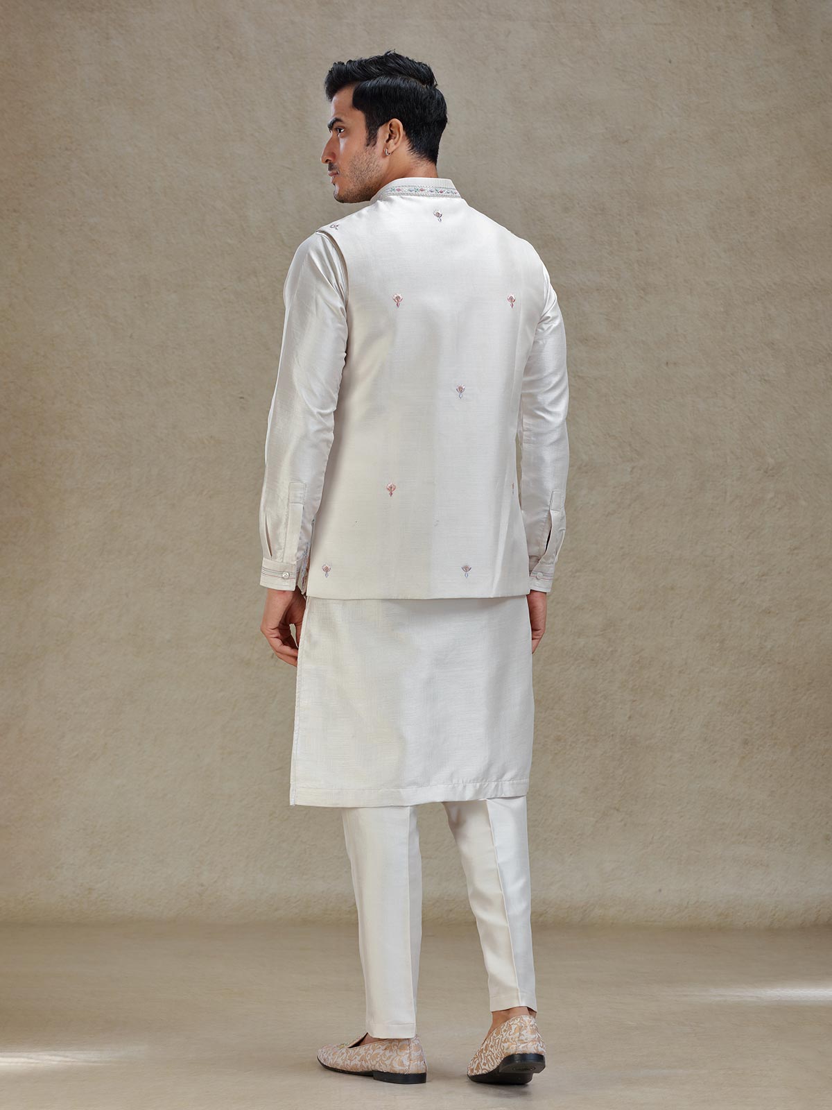 Fawn cream linen silk waistcoat set for wedding