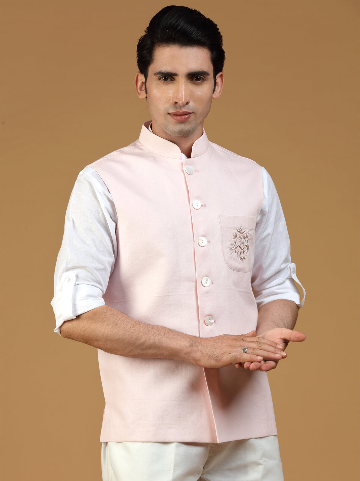 Festive wear linen waistcoat in light pink