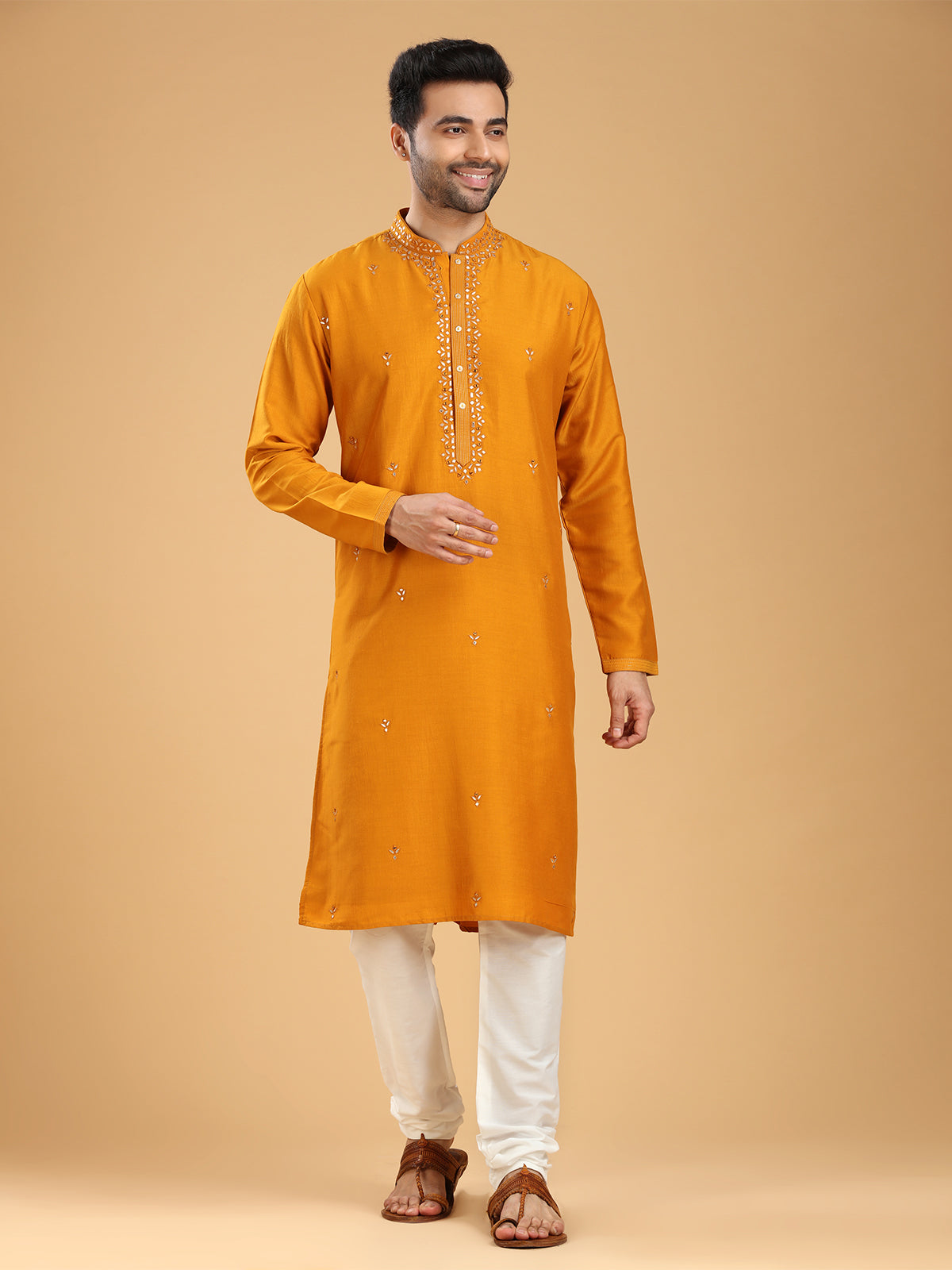 Festive wear mustard yellow silk kurta suit