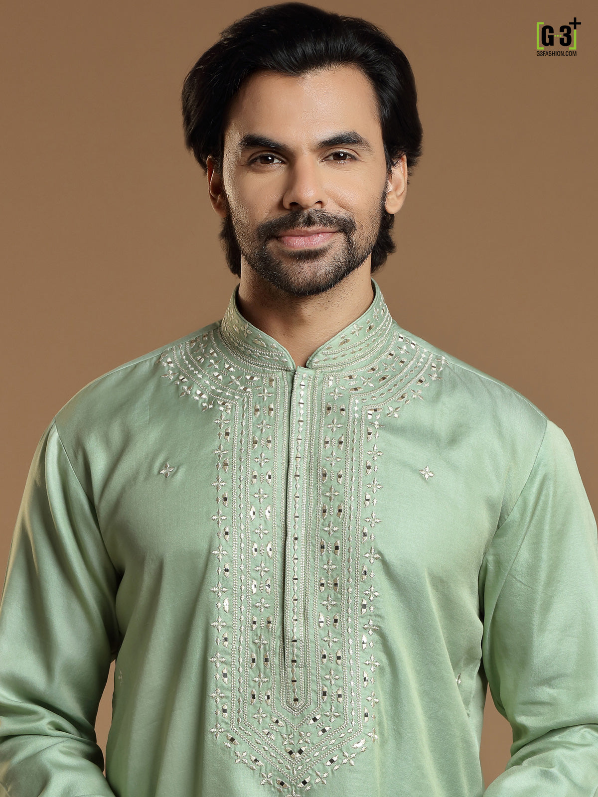 Festive wear pista green kurta suit in cottot silk