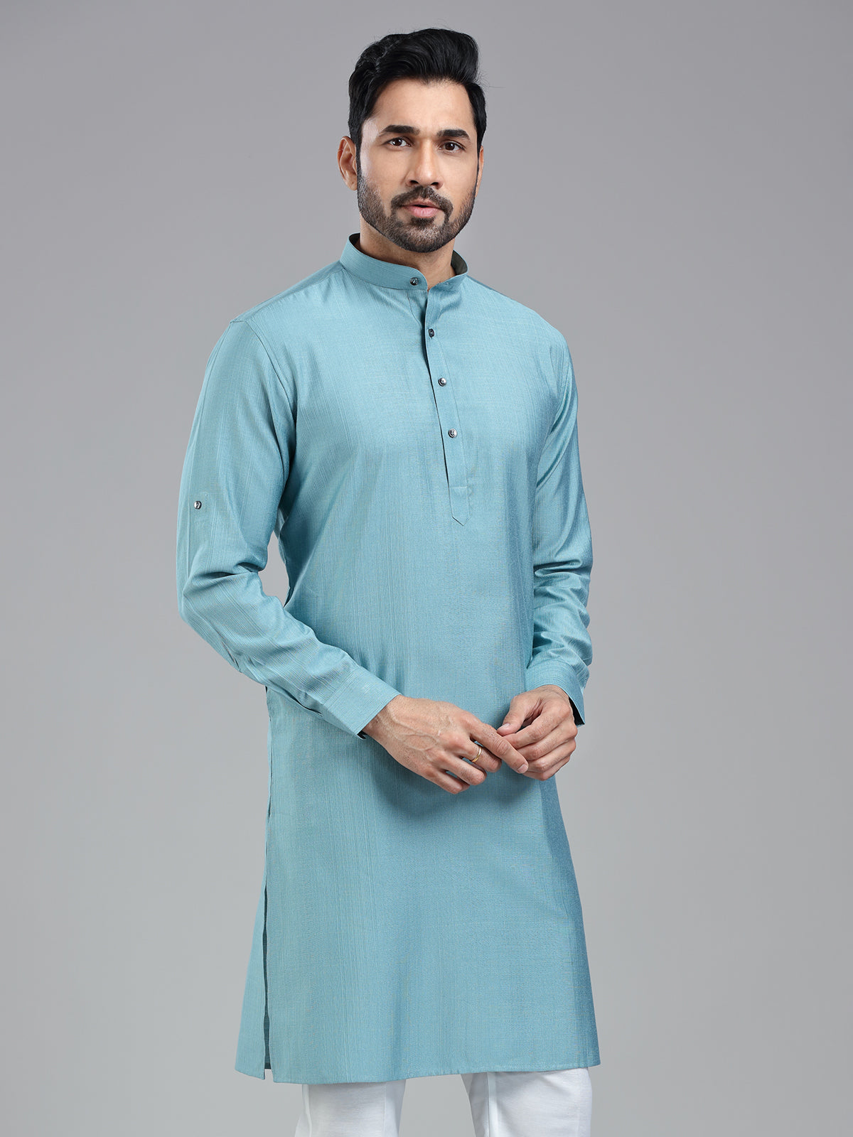 Firozi blue solid festive wear kurta for men